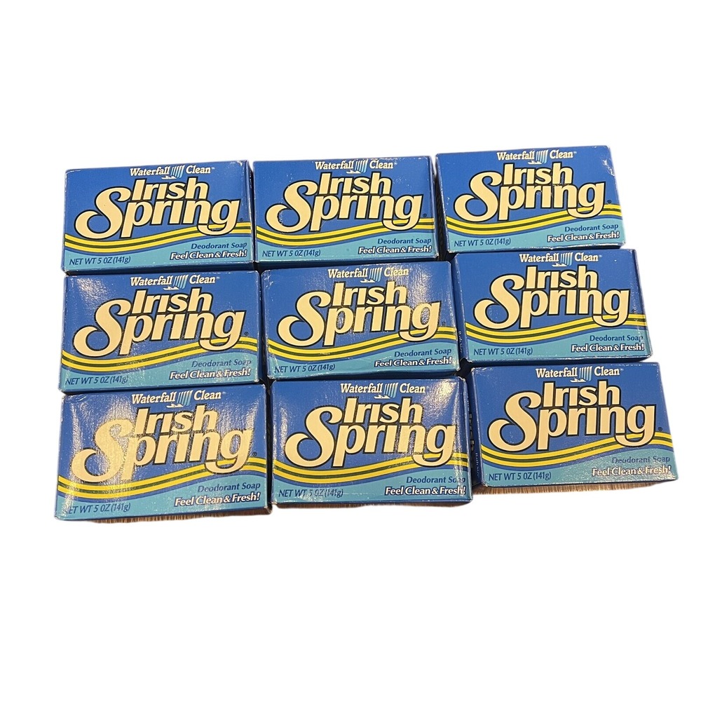 Vintage Irish Spring 9 Sealed Bars Fresh Waterfall Clean Deodorant Soap 5oz Each